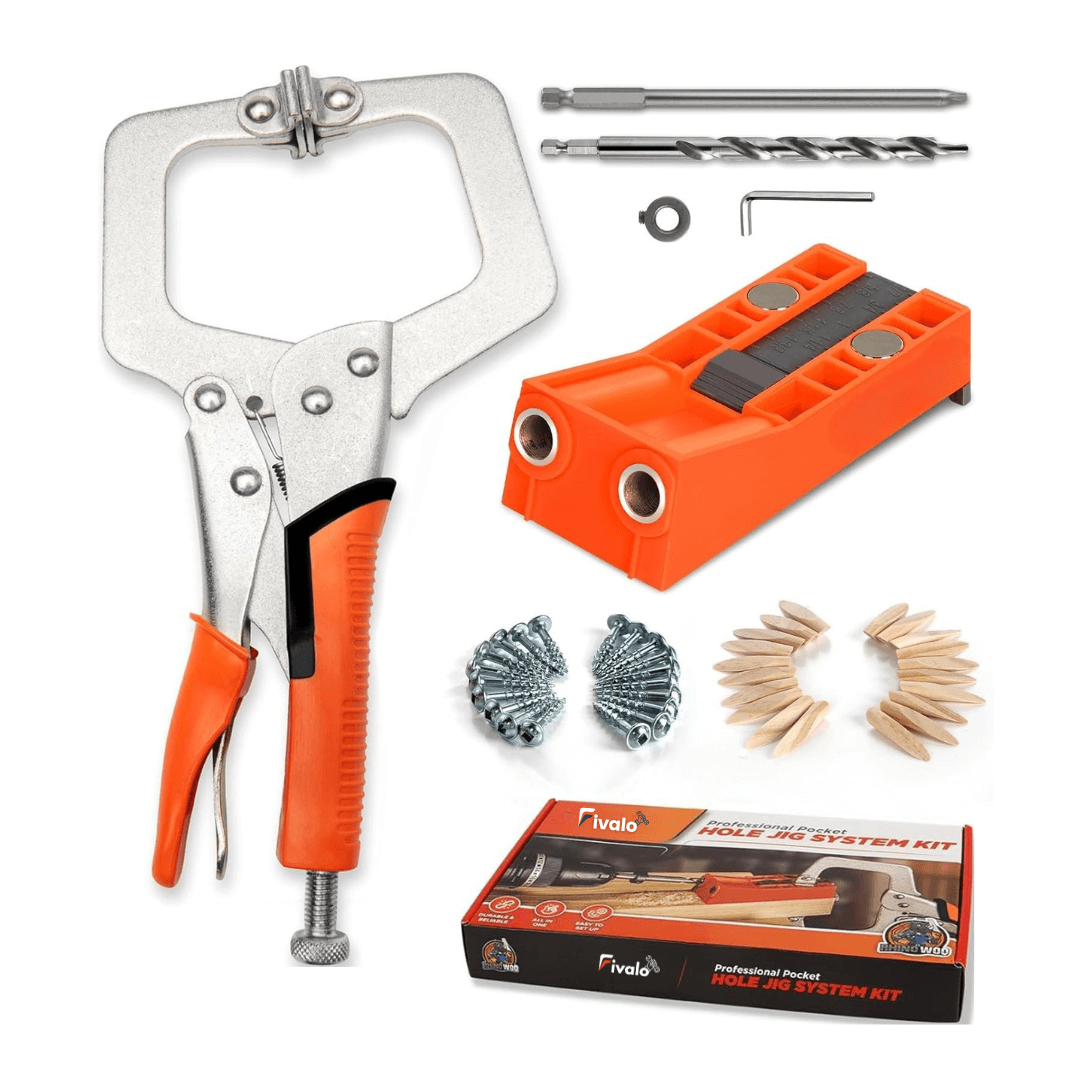 Fivalo™ Pocket Hole Jig with 11 Inch Clamp – complete pocket hole joinery kit