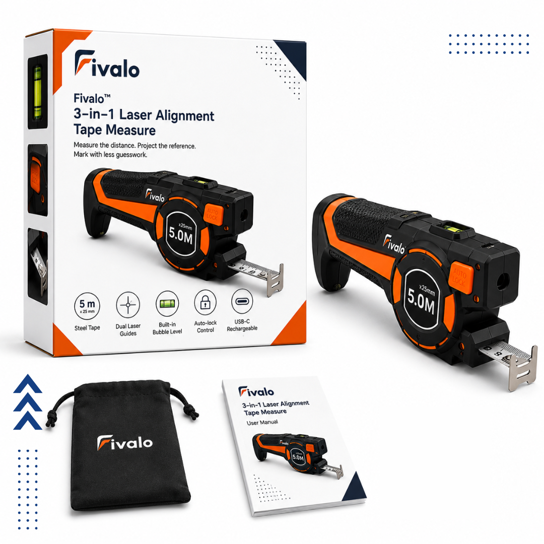 Fivalo™ 3-i-1 laserafstandsmåler med målebånd