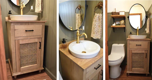 Small Bathroom Vanity: Cane Cabinet