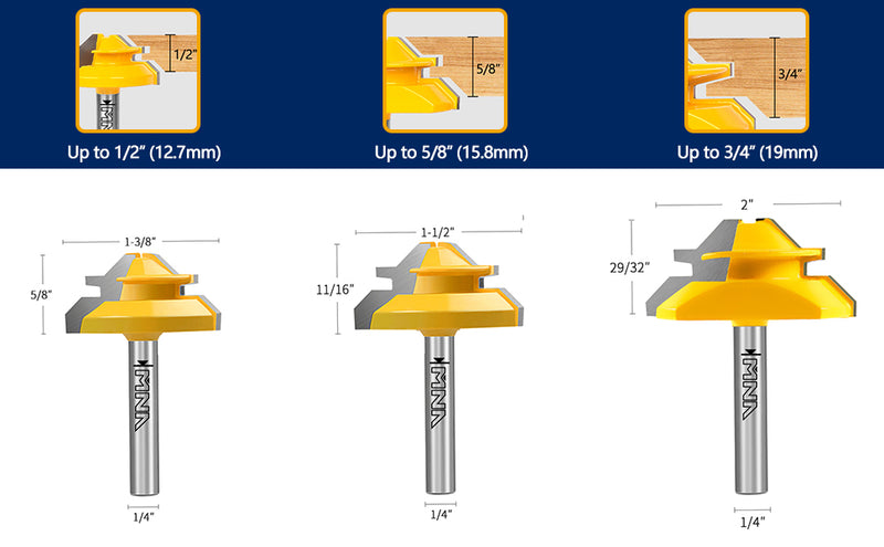 45 Degree Lock Miter Router Bit 3pcs