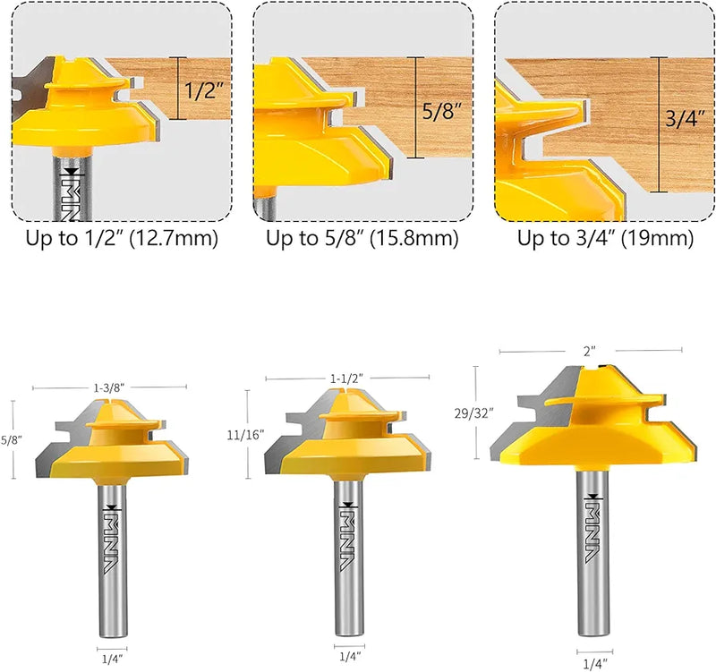 45 Degree Lock Miter Router Bit 3pcs