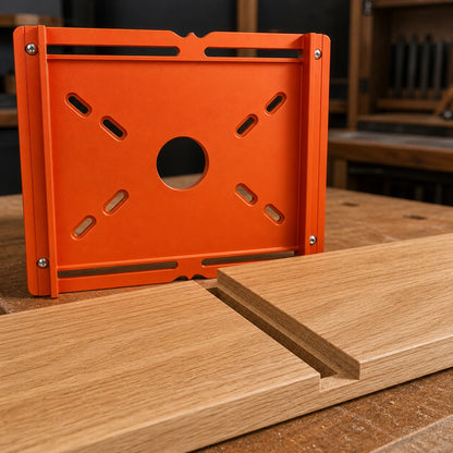 Straight routed dado in an oak panel beside the router groove jig